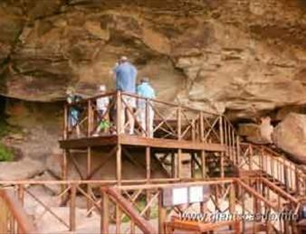 Viewing Deck: Wooden viewing deck overlooking the mountain scenery at Didima Camp